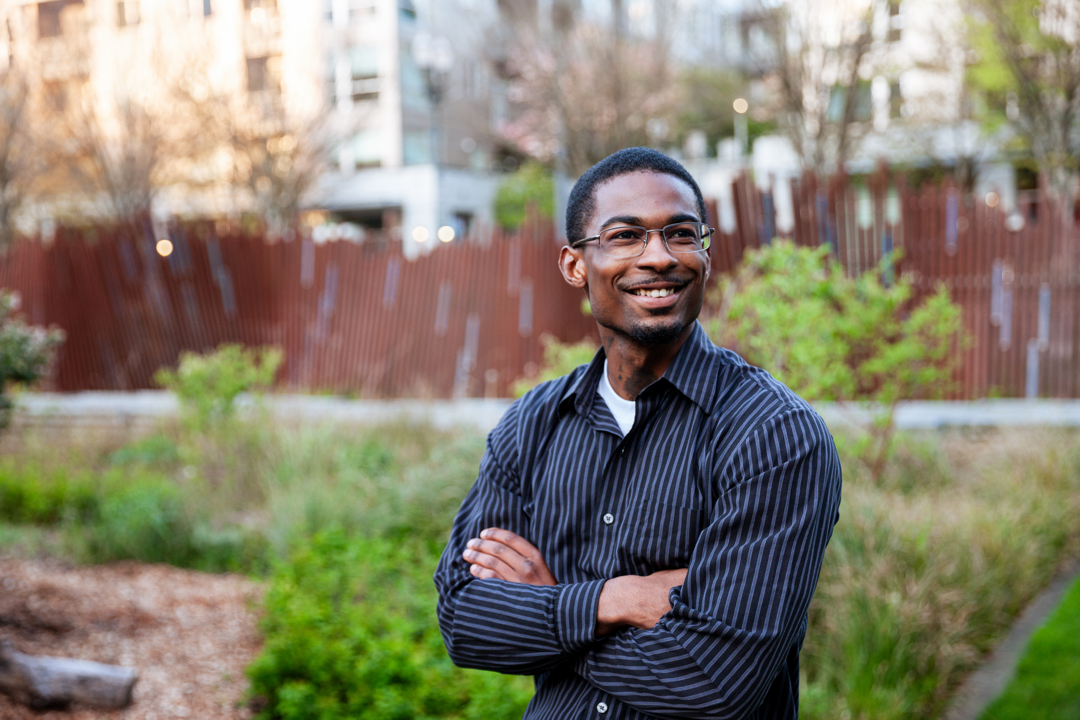 Man happily smiling.